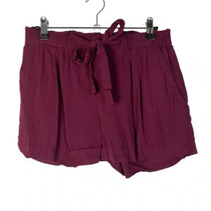 Ambiance Apparel Maroon Red Tie Waist Paperbag Shorts M